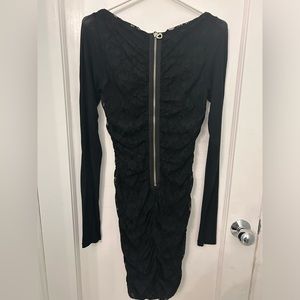 Lace dress with jersey material sleeves
